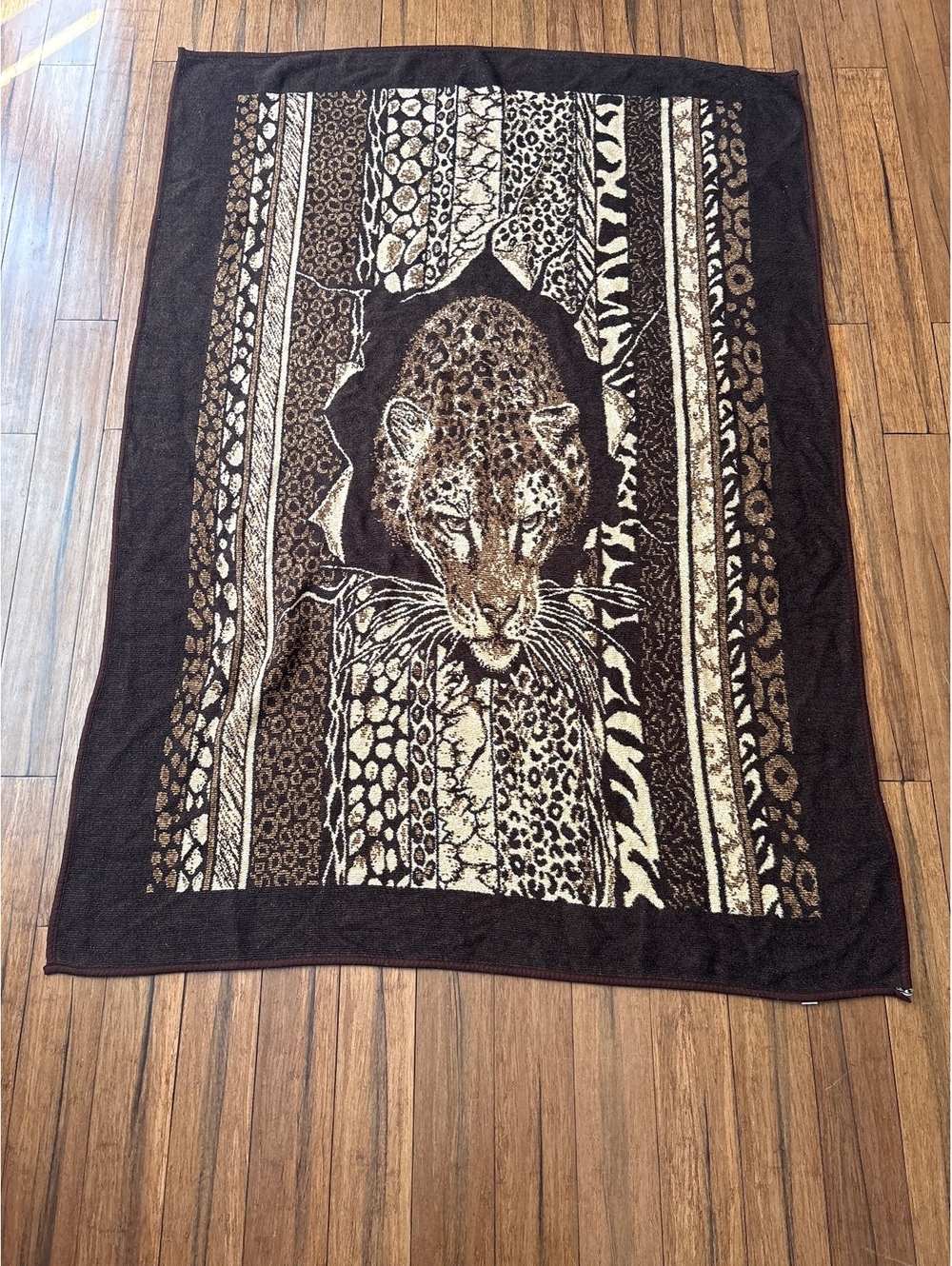 Vintage Hi Pile Leopard Throw Blanket by San Marcos Animal Print 56x76